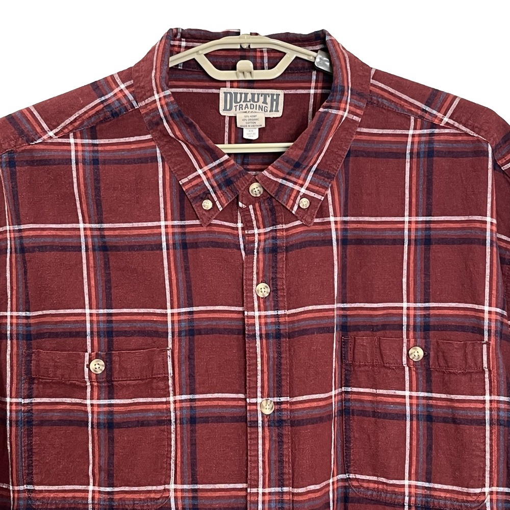 Duluth Trading Mens Shirt 3XL Red Plaid Short Sleeve Hemp Organic Cotton Outdoor - Picture 5 of 7